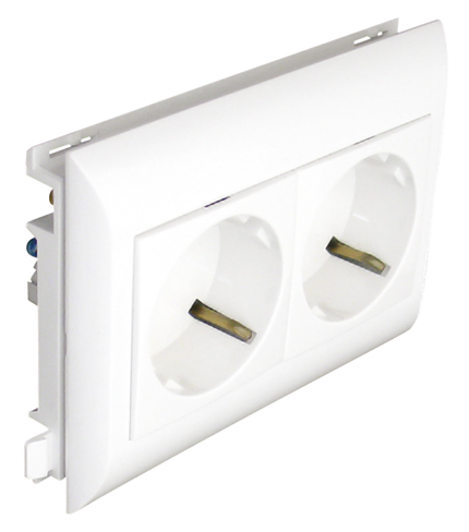 Prise Double de Courant Schuko avec Protection pour Couvercles L75 - 4 Modules